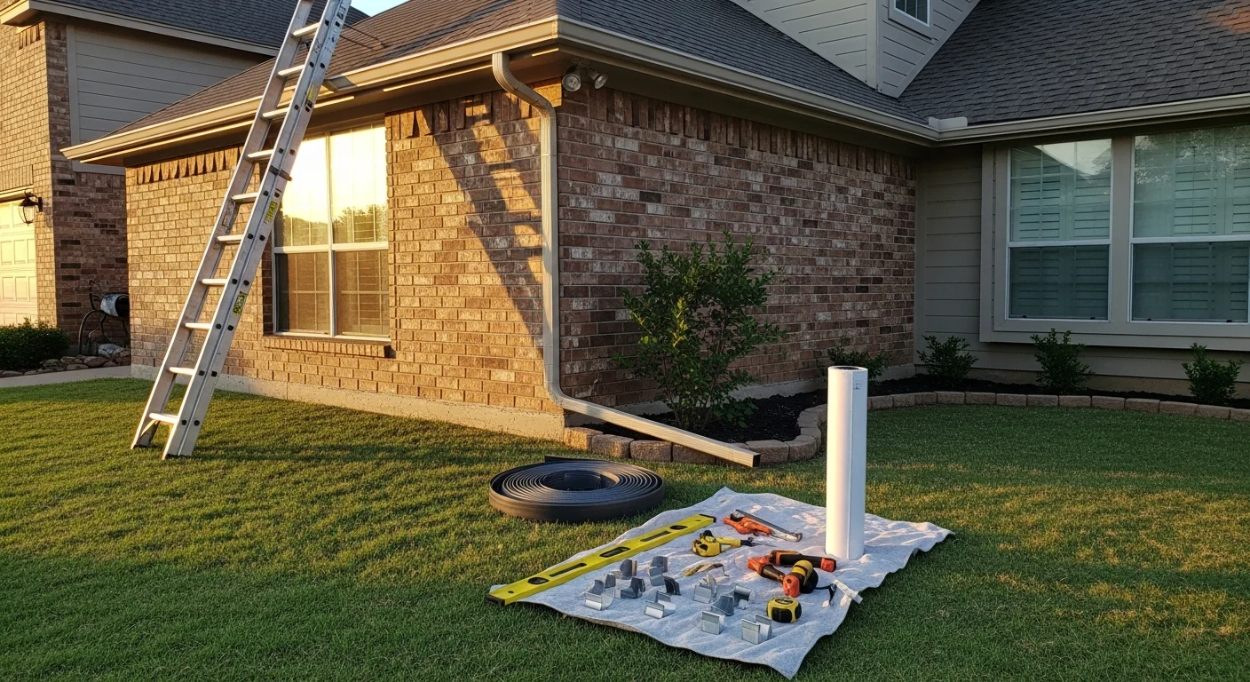 Seamless gutter installation on residential home in Fort Worth