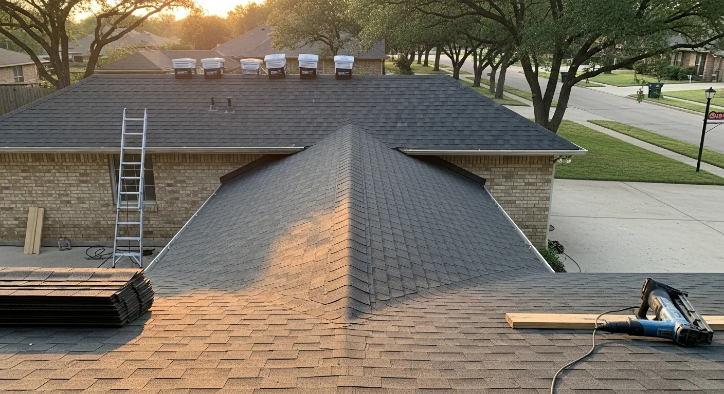 Professional roofer installing new residential roof in Dallas-Fort Worth area